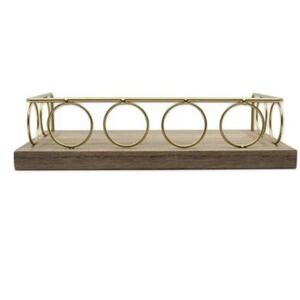 New‎ View Circle Gold Rim Floating Shelf Light Wash Gold Wooden Base Easy Mount